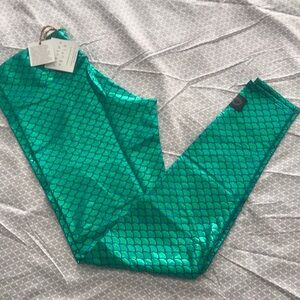 NWT Purusha People Green Blue Foil Metallic Mermaid Full Length Leggings Sz L